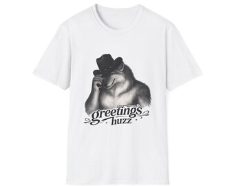 Greetings Huzz Wolf Shirt, Funny Sigma Meme Airport Shirt Swap Tee, Ugly Shirt Exchange Gag Gift, Cringe Meme Shirt, Trendy Parody Tee