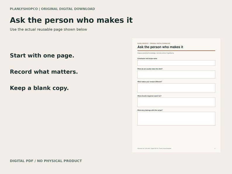 Kitchen Interview Form.pdf Family Recipe Keepsake: Fillable Recipe Pages and Interview Kit - Etsy