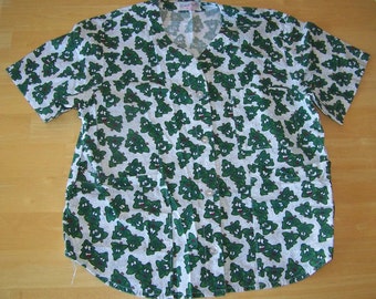 Nursing or Medical Whimsical Christmas Trees Short Sleeved Lab Coat