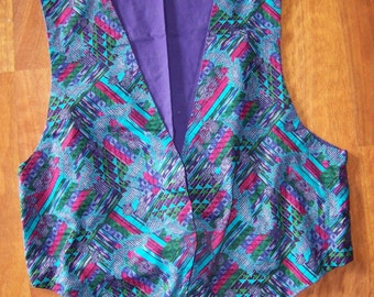 Purple Homemade Southwestern Indian Print Vest With Tie on Back Side