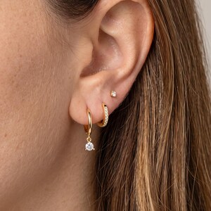 Set med örhängen i guld och silver med CZ-detaljer, 3 delar med omaka örhängen, 4 mm örngott, 12 mm ögla, 25 mm droppögla, minimalistiska stapelbara smycken, present till henne A39