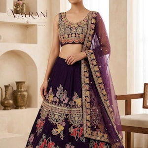 Royal Purple Bridal Lehenga Set, Kasturi Silk Multi Thread Embroidery, Sequin Dori Work Choli, Butterfly Net Dupatta, Indian Festive Wear