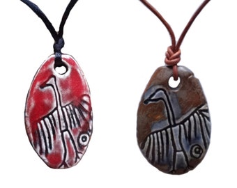 Big Crane Necklaces Anasazi Pendant Ceramic Petroglyph Amulets