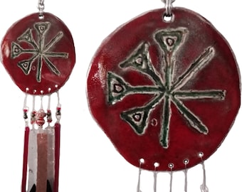 Anu Wind Chime Glass Raku Ceramic Sumerian Mobile Red Pottery Garden Decor Cuneiform Zoroastrianism Ancient Art