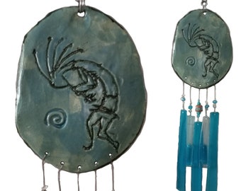 Kokopelli Glass Wind Chime Pewter Turquoise Chime Hopi Petroglyph Garden Ornament Mobile Sun Catcher