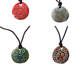 Taino Sun Necklace Pendants Ceramic Petroglyph Solar Disc Caribbean Native Art