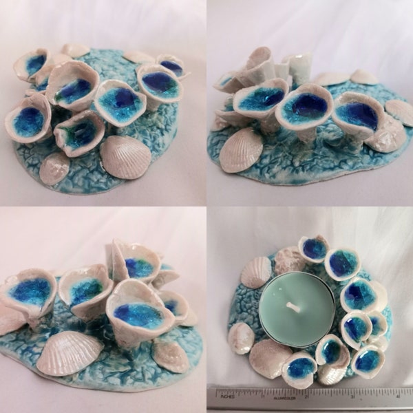 Porcelain Sea Barnacle Tidal Pool Tea Lite Holder Seaglass Shells Beach Decor Jewelry Ring Dish