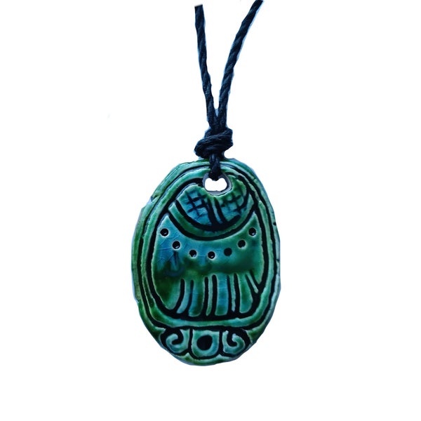Mayan IMIX Necklace Mesoamerican Tzolk'in Day Sign Crocodile Glyph Ceramic Amulet Pendant