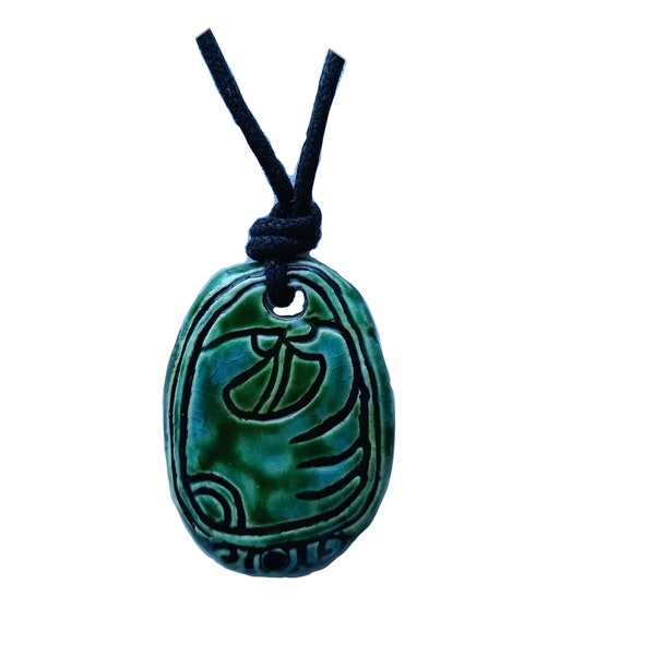 Mayan MANIK  Necklace Ceramic Deer Glyph Pendant Tzolk'in Day Sign Amulet