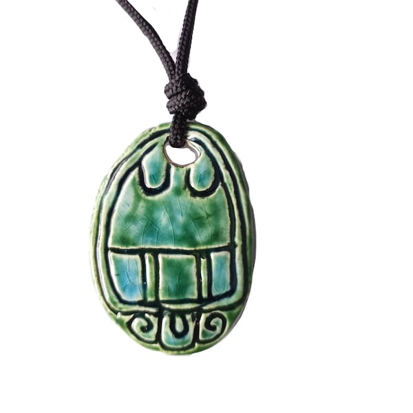 Mayan BEN Necklace Ceramic REED Glyph Pendant Tzolk'in Day Sign Amulet