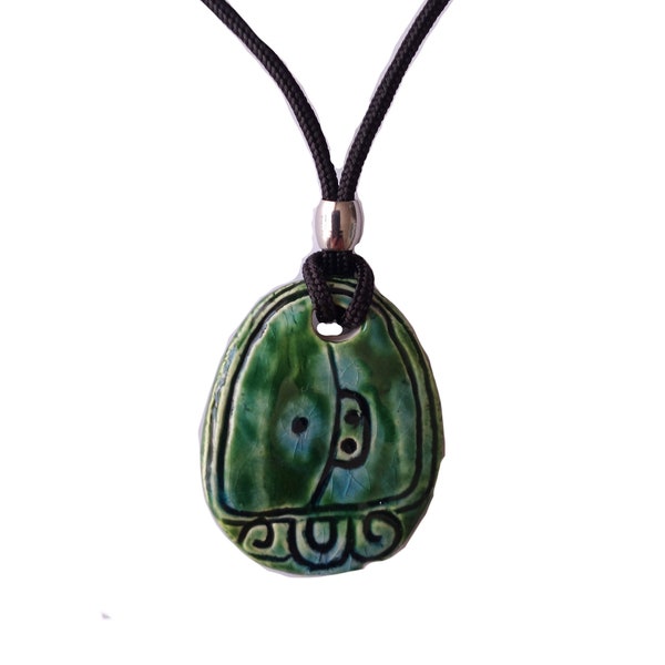 Mayan MULUK Necklace Water Glyph Pendant Ceramic Tzolk'in Day Sign Amulet