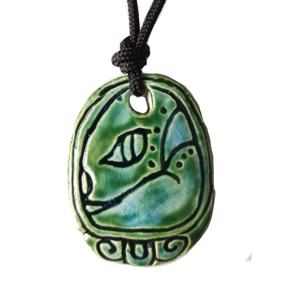 Mayan EB Necklace Mesoamerican Ceramic GRASS Glyph Pendant Tzolk'in Day Sign Amulet
