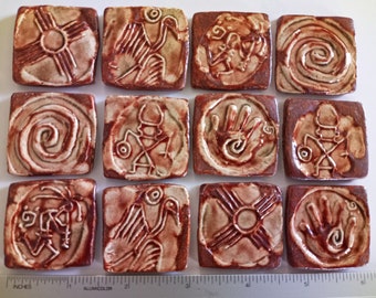 12 Square Ceramic Mosaic Tiles Hopi Petroglyph Native American Pottery Art