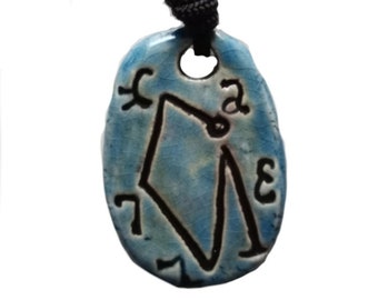 Archangel Uriel Necklace Blue Raku Ceramic Angel Pendant Sigil Enochian Amulet