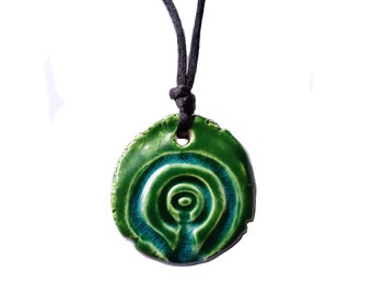 City of Atlantis Necklace Ceramic Pendant Turquoise Green Amulet Atlantean Art