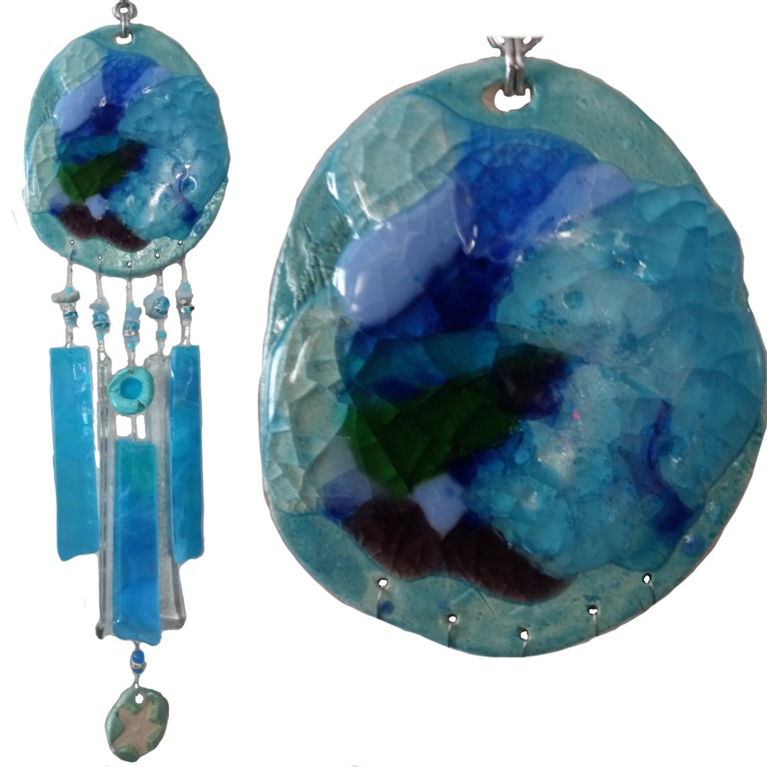 Sea Glass Wind Chime Ocean Wave Turquoise Sea Glass Wind Chime Ocean