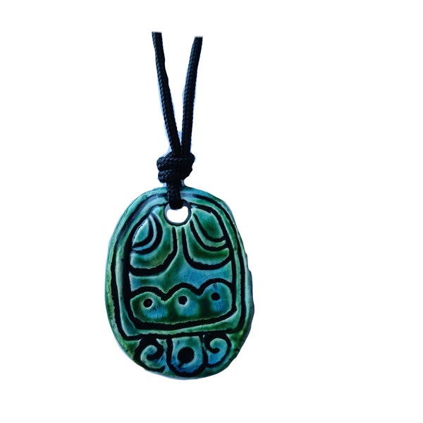 Mayan AK'BAL Necklace Ceramic Pendant Darkness Glyph Mesoamerican Tzolk'in Day Sign Amulet