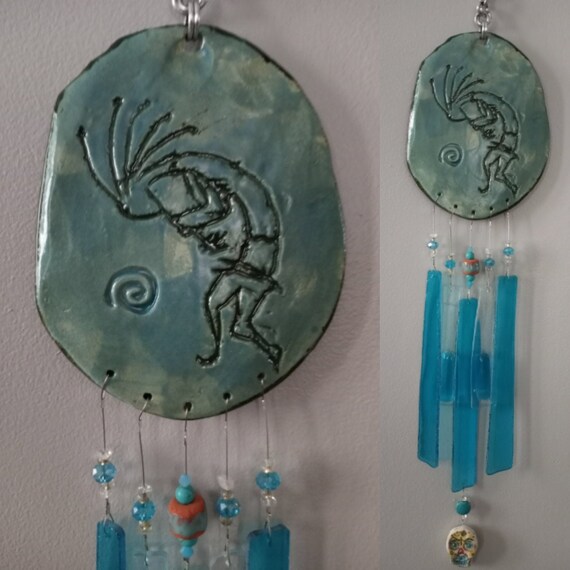 Kokopelli Clay & Glass Wind Chime Turquoise Pottery Chime Hopi Etsy