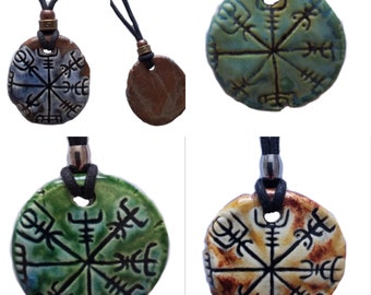 Vegvisir Necklaces Ceramic Icelandic Runic Compass Galdrastafur Pendant Norse Amulets