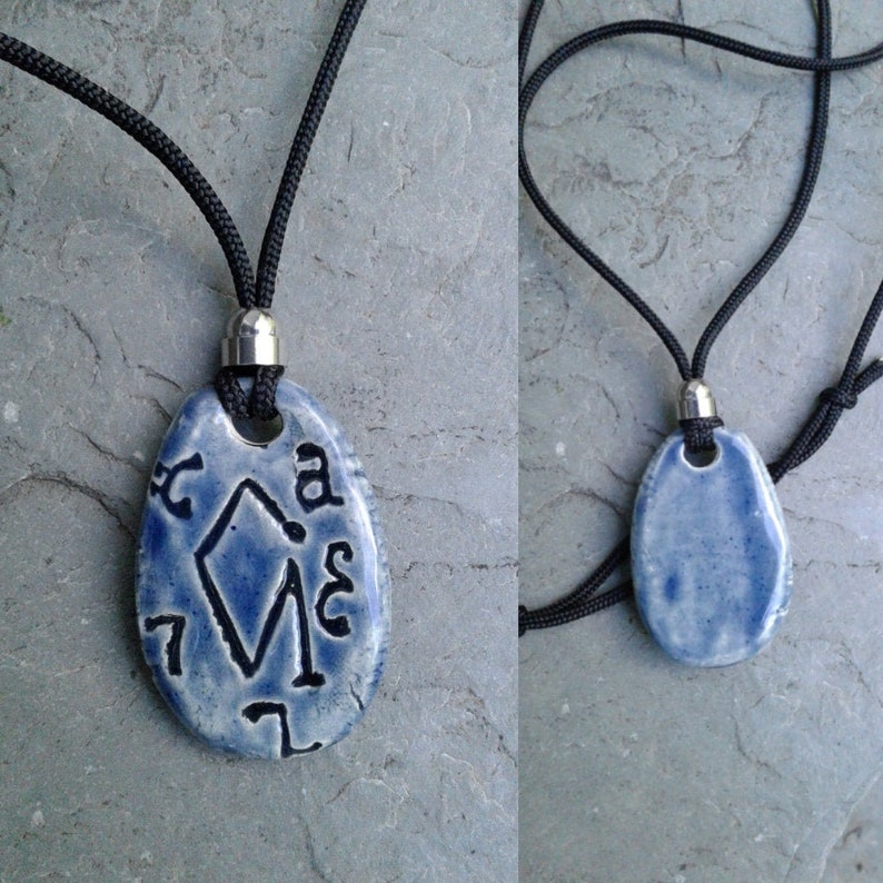 Archangel Uriel Necklace Blue Ceramic Angel Pendant Sigil Enochian Amulet Sacred Protection