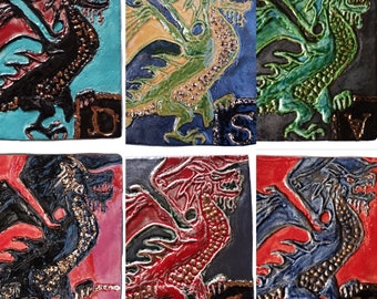 Ceramic Dragon Tiles 4 x 4 with Gold Highlights Various Colors