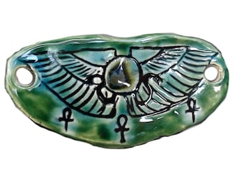 Serpent Winged Disc Pendant Ceramic Hieroglyph Amulet for Necklace Bracelet Jewelry Making Supplies Handmade