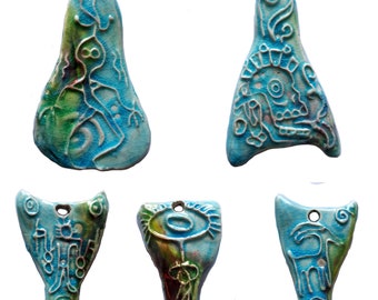 Raku Ceramic Petroglyph Pendants for Necklaces Bracelets Cabochons Amulets Ancient Art .2