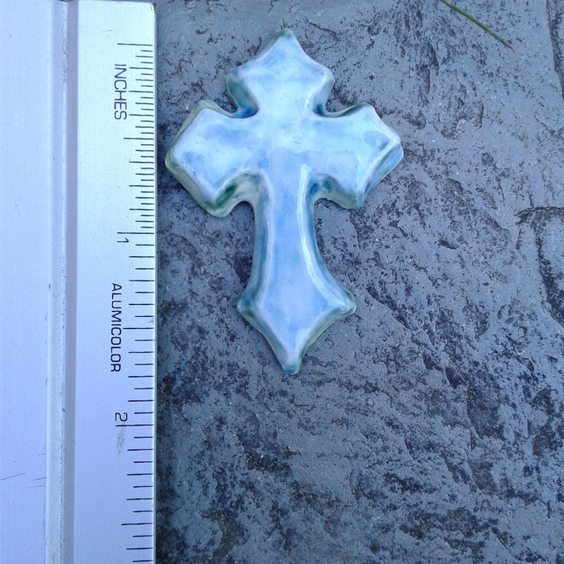 Set 3 Celtic Cross Cabochons Fine Porcelain Turquoise Green Irish Pendants Templar Cross Amulets Mosaic Scrapbooking Projects