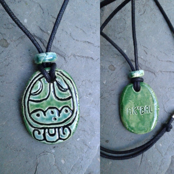 Mayan Ak Bal Necklace Ceramic Pendant Darkness Glyph - Mayan Glyph Pendant