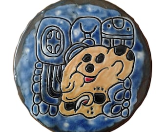 Divine Jaguar Lord Ceramic Tile Decorative Mayan Mesoamerican Glyph Wall Decor