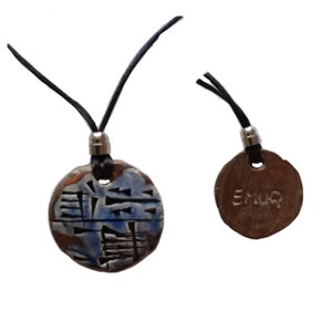 EMUQ Cuneiform Necklace Sumerian POWER Pendant Blue Bronze Amulet