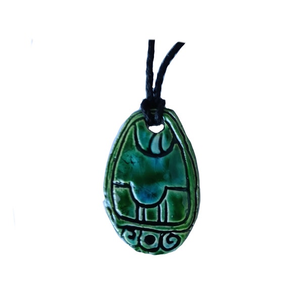 Mayan K'AN Necklace Mesoamerican Turquoise Green Tzolk'in Day Sign Maize Glyph Pendant Ceramic Amulet
