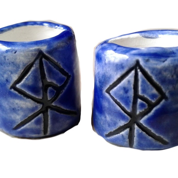 Set 2 Viking Warrior Rune Macrame Beads Large Hole Blue Ceramic Norse Viking Dread Dreadlocks Beard Beads