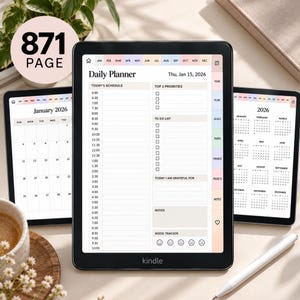 Kindle Scribe Planner 2026-2027, Digital Planner Templates, Daily Weekly Monthly Calendar, Goals, Finance, Notes, Hyperlinked PDF