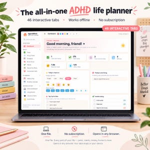 ADHS-Lebensplaner-Web-App: Alles in einem – interaktiver HTML-Organizer, Aufgabenmanager, Gewohnheitstracker, Budgetplaner, offline nutzbar, kein Abo erforderlich
