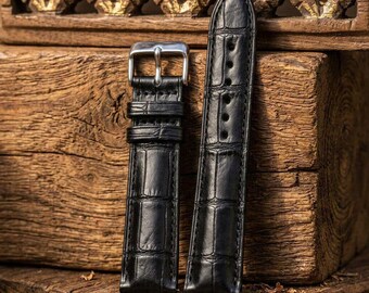 Färgglatt läderarmband med snabbkoppling, klockarmband med alligatormönster, graverat läderarmband, personlig present till honom
