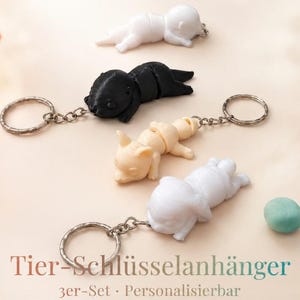 Cute Animal Keychain Set of 3 | Otter, Rabbit, Dinosaur, Fox | Flexible and Movable | Key or Bag Charm