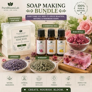 Kit de fabrication de savon aux herbes | Base de savon transparente + Huiles de rose citronnée et d'orange + Guide étape par étape gratuit