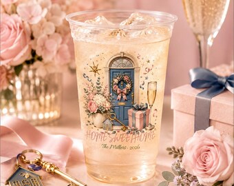 Welcome Home Gift Cups – New House Celebration Drinkware with Key and Door Design, Housewarming Gift Cups for New Homeowners