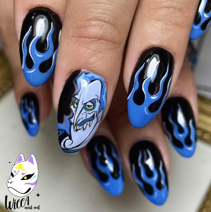 Villains Underworld King DIS Inspired Press On Nails Blue Flame Gothic Character Nail Art