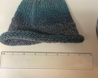 Hand knitted hat small grays and greens