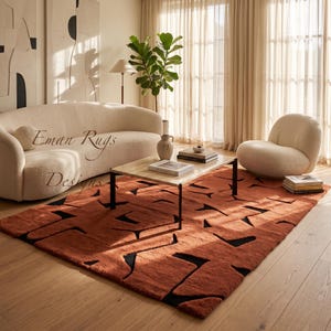 Hand Tufted Wool Canyon Blocks Rug Terracotta Geometric Carpet Loft Floor Accent Home Decor