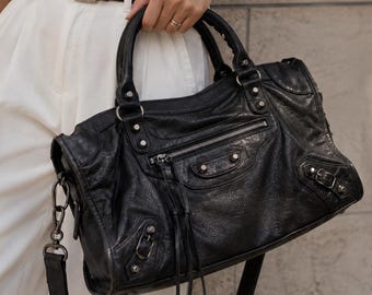 Borsa da città da donna, borsa a tracolla nera, borsa tote grande con manici superiori