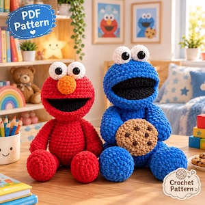 Cokie Monster und Elmo Monster Amigurumi Häkelanleitung - 25 cm großes Plüschtier (Digitaler Download)
