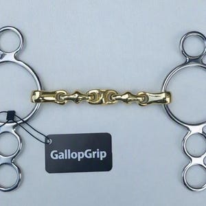 Guldfärgat Waterford holländskt gagbett, 3-ringars kontinentalt gagbett för häst, mässingslegering, flerdelat universellt bett - GallopGrip