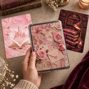 Biglietti di auguri romantici fantasy per Kindle / Decorazioni Rose & Dark Academia (set da 3)