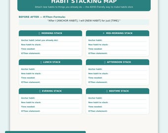 ADHD Habit Tracker Printable | 31-Day Habit Grid Stacking Map | ADHD Adult Planner PDF
