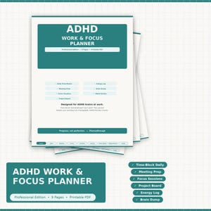 ADHD Work Planner PDF Printable | Daily Time-Block Focus Sheets | Professional Office Planner for ADHD Adults | Instant Download