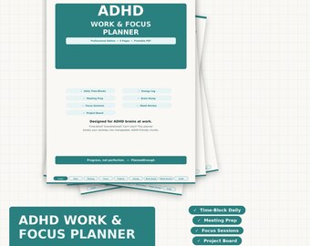 ADHD Work Planner PDF Printable | Daily Time-Block Focus Sheets | Professional Office Planner for ADHD Adults | Instant Download