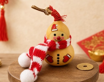 Feng Shui Hulu Gourd Snowman Ornament, Natural Calabash Christmas Decor, Good Luck Gift